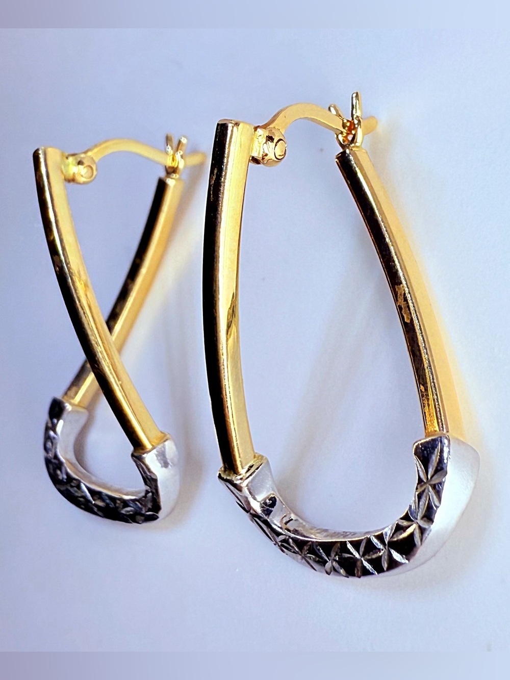 Two-Tone Gold and Silver Geometric Drop Earrings - Women Jewelry - Picture 4 of 17
